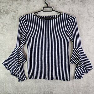 Womens Coco Bianco Bell Sleeve Shirt Top Blue White Striped Size M Medium